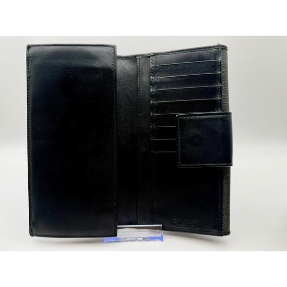 BVLGARI Weekend Long Wallet Gray Chevron Canvas Leather with Box MINT COND | COA - Picture 7 of 16